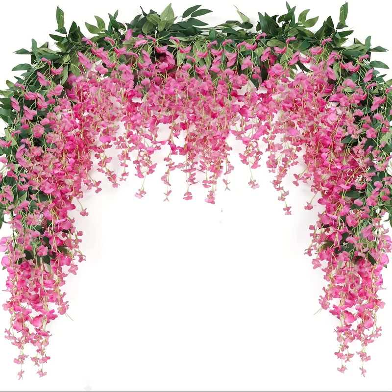 4pcs 28.8ft Long Artificial Wisteria Flowers Garland - Realistic Hanging Vine for Home Garden Outdoor Ceremony Wedding Arch Floral Decor - Spring Summer Seasonal Decoration for Indoor Outdoor Spaces