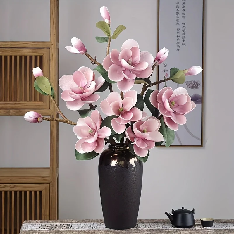 1pc European Style Magnolia Flower Branch - Artificial Flower Arrangement for Living Room, Bedroom, and Outdoor Garden Decor - Perfect Valentine's Day Gift