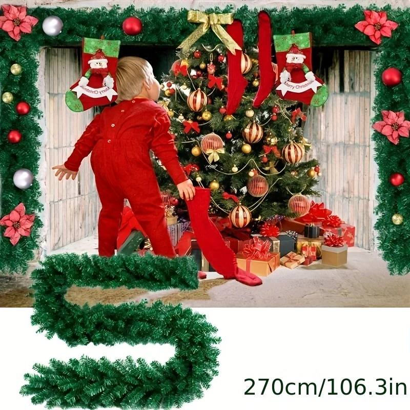 1pc, Artificial Christmas Garland, Christmas Decorations Pine Rattern Flower Vine Plants, Scene Decor, Festivals Decor, Room Decor, Home Decor, Offices Decor, Theme Party Decor, Christmas Decor