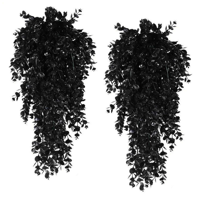 4pcs Artificial Black Eucalyptus Flowers Vine, Simulation Autumn Hanging Wall Rattan, UV Protection Plastic Plant, For Wedding Birthday Décor, Fall Halloween Thanksgiving Xmas Decor, Home Room Arch Garland Ceiling Decor
