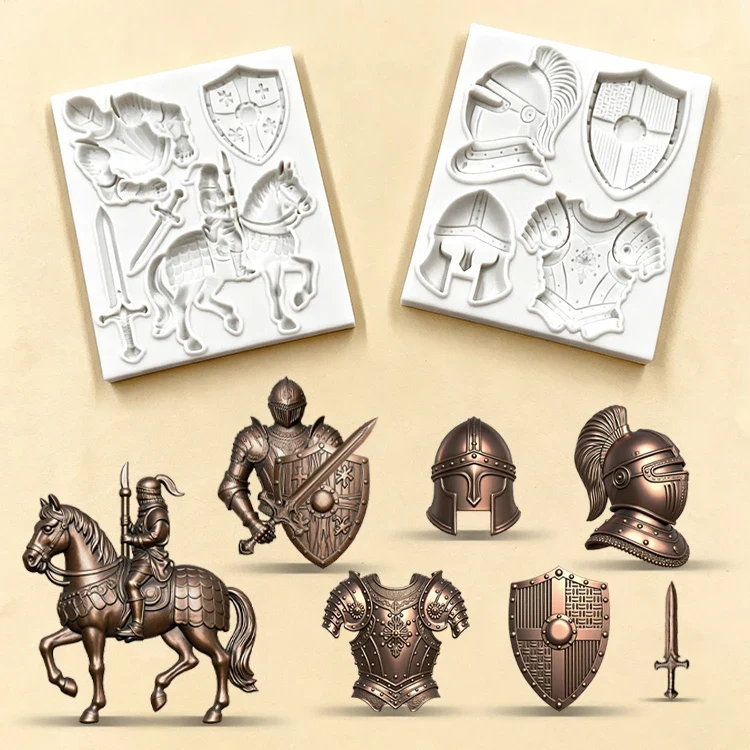 Knight Soldier Silicone Molds Diy Helmet, Armor, Horse, Sword Molds Silicone Fondant Candy Chocolate Mould Cake Decoration