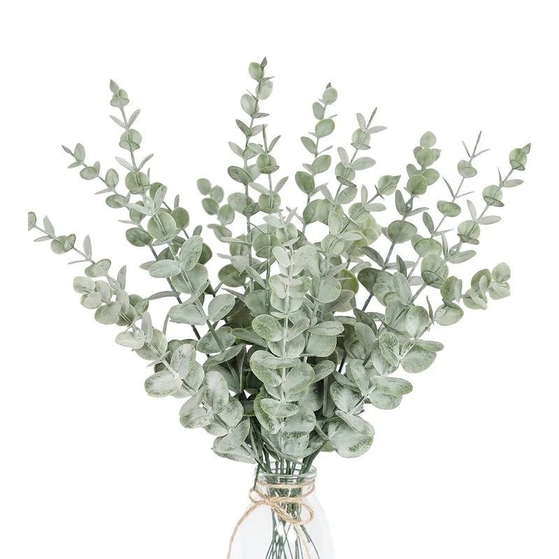 18pcs Artificial Eucalyptus Stems - Realistic Green Faux Greenery with Lifelike Leaves, 15 Inch Durable Plastic Stems for Wedding Bouquet, Home Decor, Party Centerpieces - No Maintenance, No Electricity Needed, Eucalyptus Dec