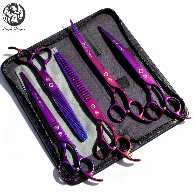 Purple Dragon 8" Professional Pet Dog Cat Grooming Scissors Thinning Shears Japanese Stainless Steel Sharp Precision Blades 3005