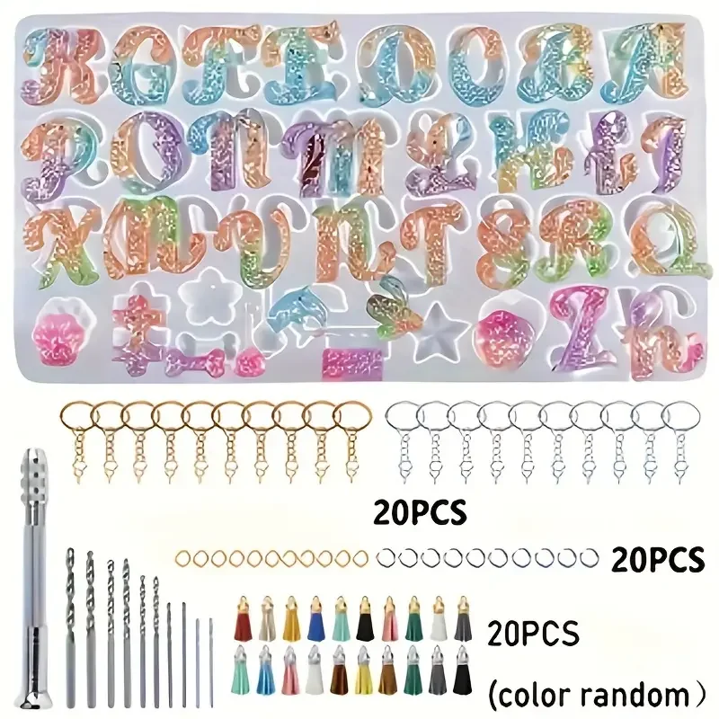 DIY Letter-shaped Jewelry Silicone Mold Set, Handcrafted Keychain Pendant Making Tools