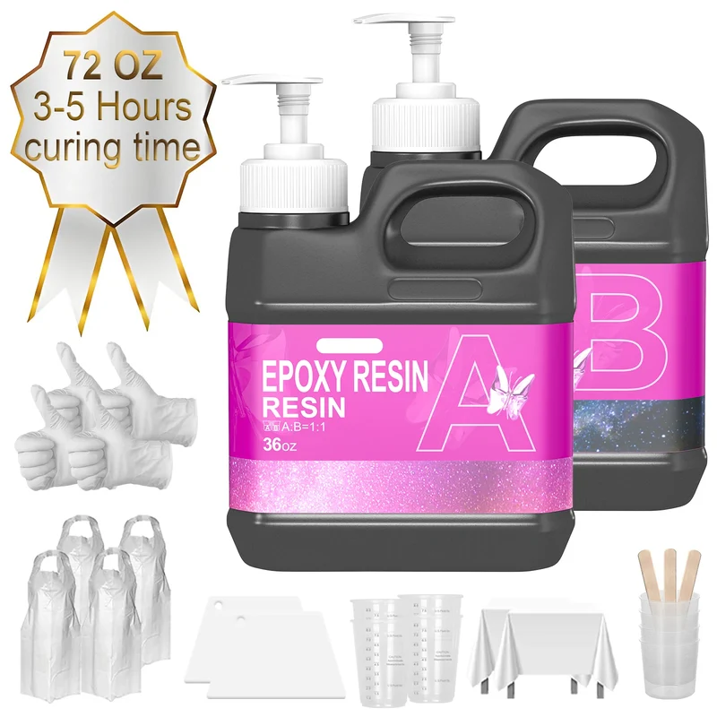 1:1 Epoxy Resin Kit 72OZ,Newly Formulated Crystal Clear Epoxy Resin,Strong, Bubble-Free, Anti-Yellowing Art Resin,Easy Use