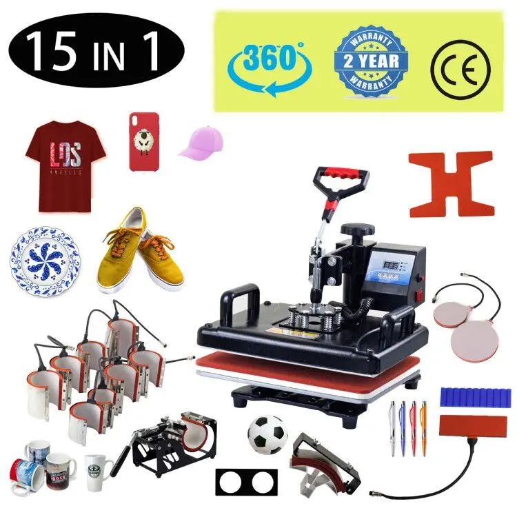 15 In 1 Heat Press Machine,Sublimation Printer/Heat Transfer Machine Pen Heat Press For Mug/Cap/T Shirt/Shoe/Bottle/Pen/Football