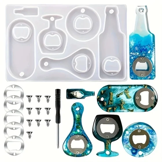 Bottle Opener Resin Mold Kit, Beer and Wine Bottle Opener Epoxy Resin Silicone Mold DIY Creative Tool