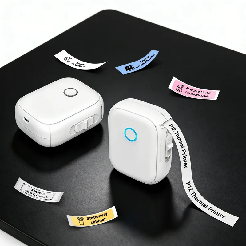 Portable Mini Printer Marklife P12 Thermal Printer Adhesive Sticker Labeling Machine P12 Label Maker or 1PK Continues Label Tape