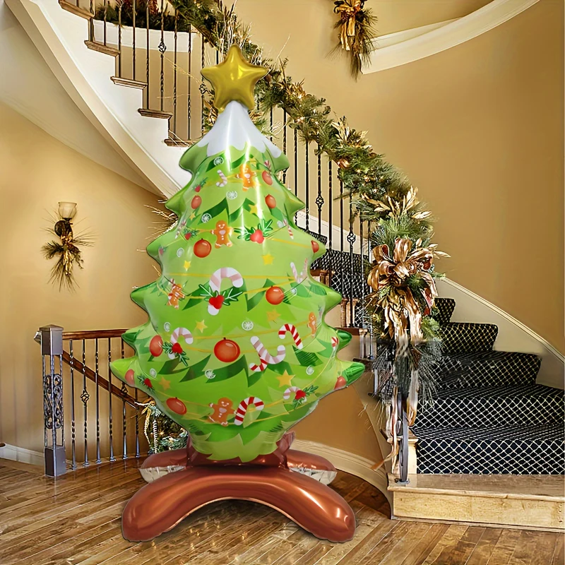 1pc/2pcs Standing Christmas Tree Aluminum Balloon, Christmas Party Decorative Supplies Santa Claus Aluminum Foil Balloon Christmas Balloon Decoration, Christmas Ornaments