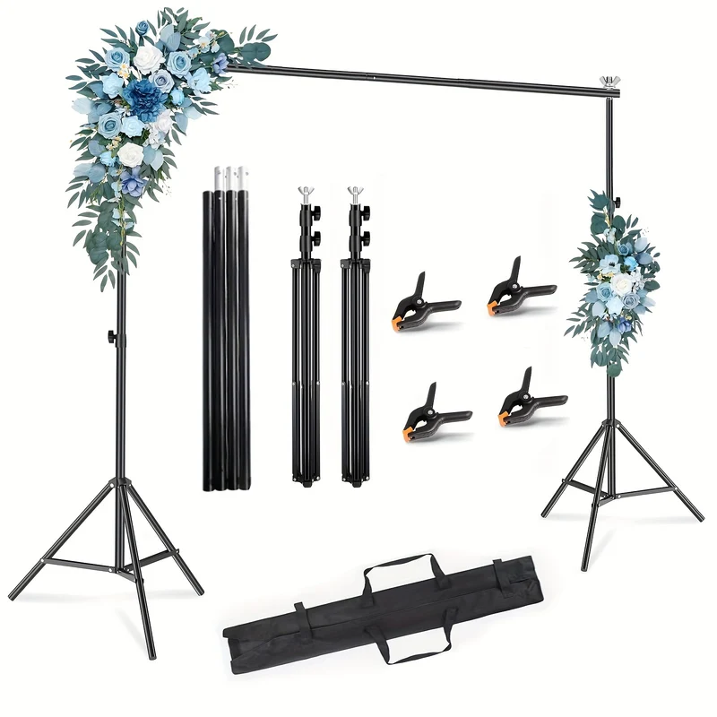 10x7ft Adjustable Metal Backdrop Stand - Durable Photo Studio Kit with 4 Crossbars, 4 Backdrop Clamps, and Balloon Arch Support for Parties, Wedding, and Event Decorations