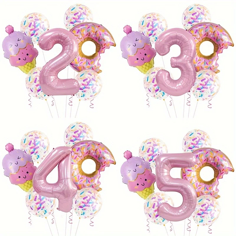 9pcs Cute Pink Donuts candy aluminum balloon set ice cream 32-inch pink digital birthday party decoration scene decoration photo props interior decoration outdoor decoration cool summer gifts anniversary supplies set, Hallowe