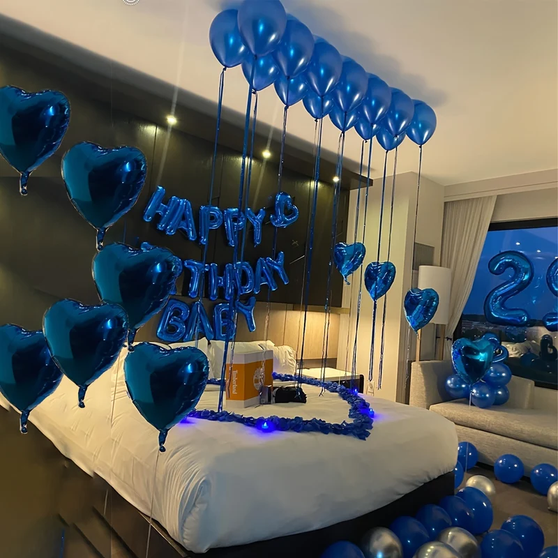 Blue Theme Balloon Birthday Party Decoration Blue Birthday Letter Banner 500pcs Rose Petals Suitable for Men and Women Birthday Party Decoration, Perfect for Winter, New Year