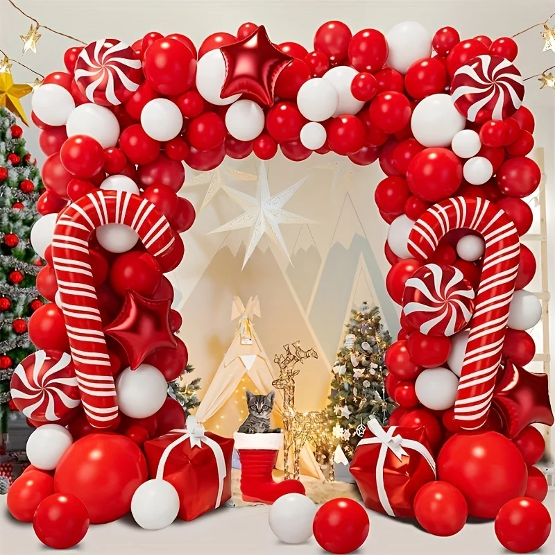 Christmas Balloon Garland Arch Kit 126pcs with Candy Cane, Gift Box, Red Star Balloons for Party Decorations, Holiday, Thanksgiving, New Year, House Decor by MZYi.LINGER Suitable for Ages 14+