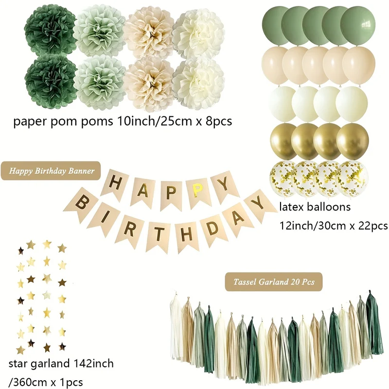 [Avocado Green Paper Flower Set] 52pcs Avocado Green Paper Flower Balloon - Birthday Party Decoration Set