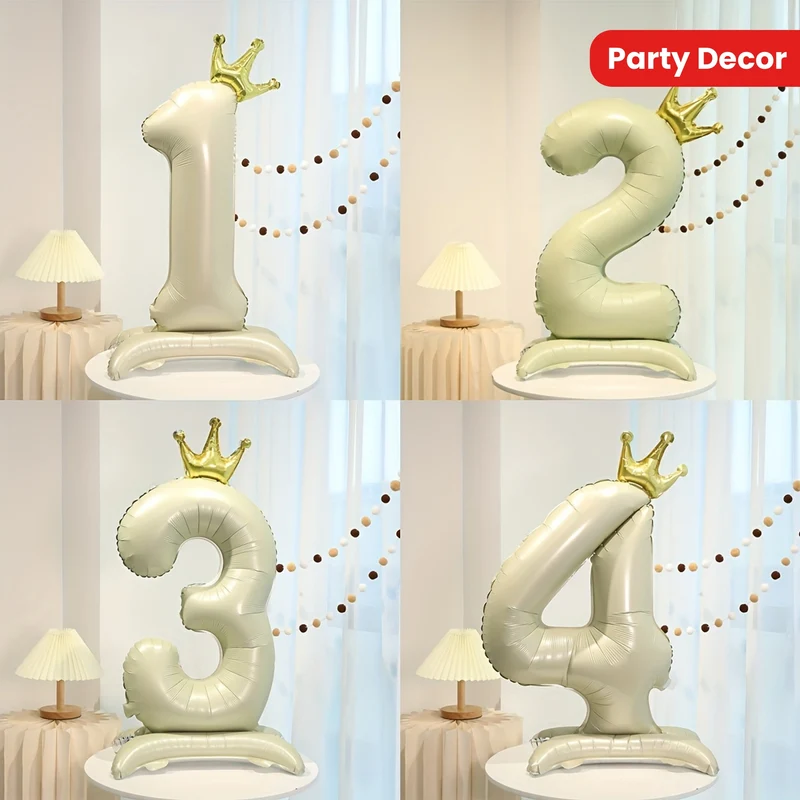 1pc Extra Large 42inch Crown Retro Matte Cream White Standing Digital Balloon - Party Decorations for Birthday, Anniversary, Holiday Celebrations - Aluminum Film, Outdoor, Photography Backdrop, Background Wall Decor Supplies