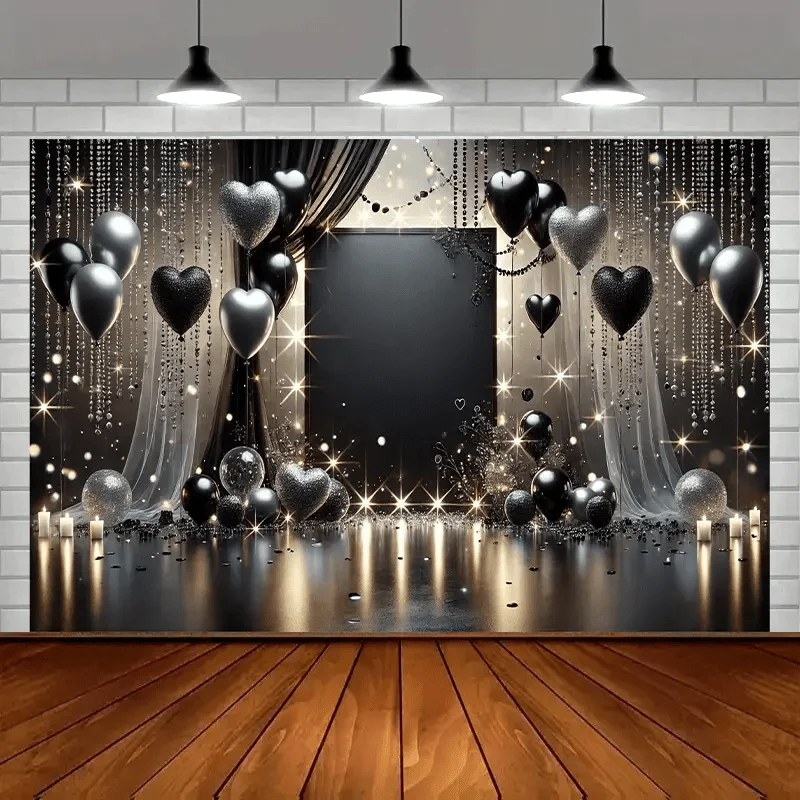 1pc Elegant Party Atmosphere Black Balloon Backdrop, Polyester Party Banner, Multipurpose Festive Decor, Photo Studio Background, with for Indoor Celebrations, Room, Garden, and Yard Events
