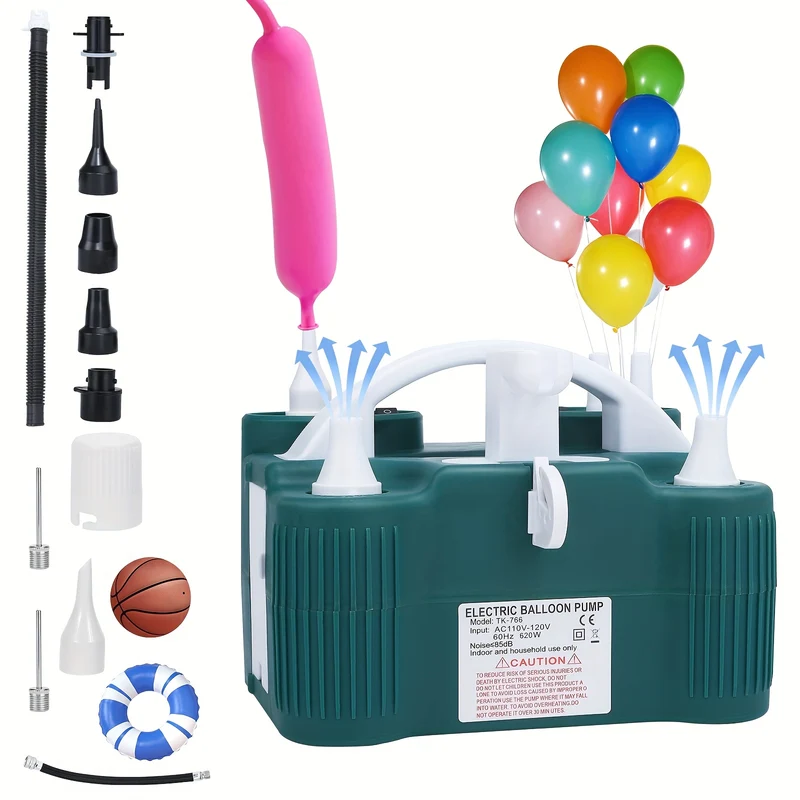 1 Electric Balloon Pump 3-in-1 Portable Air Pump | Fast Inflation for 260q Foil Mylar Latex Double-Stuffed Balloons, Inflator Deflator for Pool, Semi-automatic Operation, Green PP Material, Without Battery
