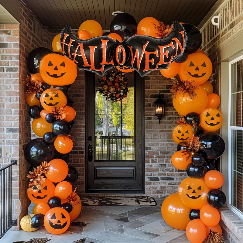 [Halloween Balloon Set] 82pcs Halloween Balloon Set | Black and Orange Latex Balloons for Horrible Party Decorations, Indoor and Outdoor Celebrations, Festive, Thanksgiving, Room, Atmosphere Decorations