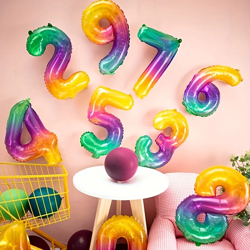 1pc, 16 Inch Party Birthday Decoration Aluminum Film Balloon Jelly Color Numbers 0-9, Aluminum Film Balloon, Birthday Photo Prop, Birthday Party Anniversary Party Scene Decor Arrangement, Room Decor, Indoor Decor
