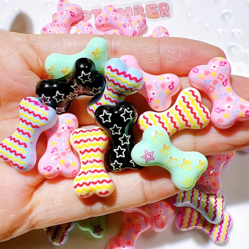 100Pcs Kawaii Resin Colorful Bone Flatback Cabochons Scrapbook Crafts DIY Jewelry Making Dollhouse Accessories Phone Decor