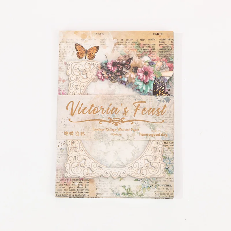 Victorian Feast Series Journal Decoration Scrapbook Paper-30 Pieces/Pack Lace Border Collage Material 6 Memo Pad