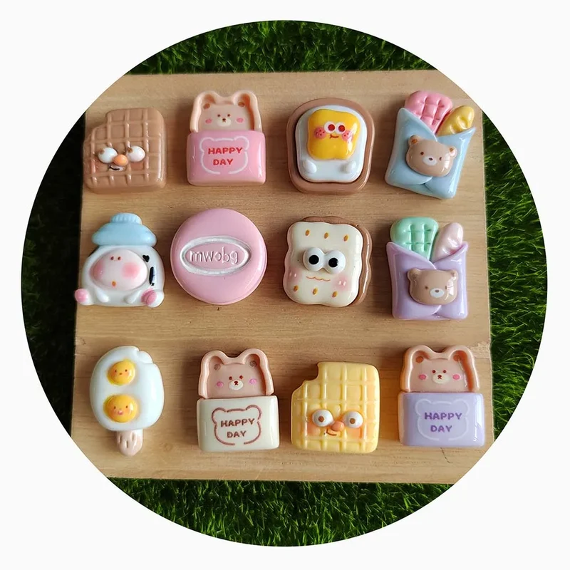 Happy Day Food Bread Wafer Fried Egg Sunny up Side Resin Cabochon Flat Back Scrapbook Kawaii Embellishments Accessories
