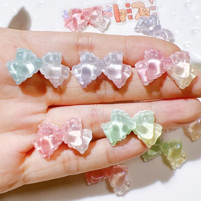 100pcs/bag Mini Kawaii Transparent Bow Bowknot Resin Flat Back Cabochon Scrapbook DIY Nail Craft Embellishments Accessories