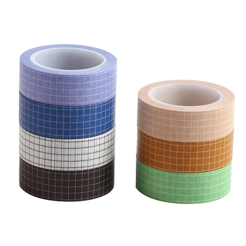 Wholesale Grid Deco Masking Washi Tape Japanese Paper Tape Pressure Sensitive Adhesive Journal Scrapbook Daily Printing Option