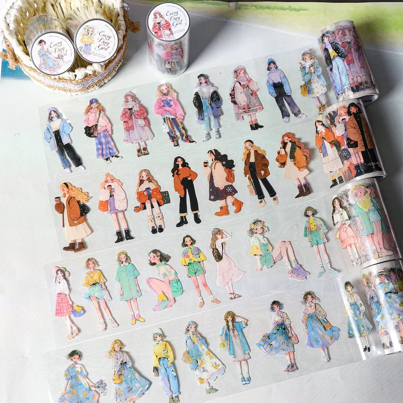 1 Roll Fashion Girl Stickers 4 Seasons Outfit DIY Scrapbook Journal Washi Tape For Phone Case Notebook Decoration Cute Stationer