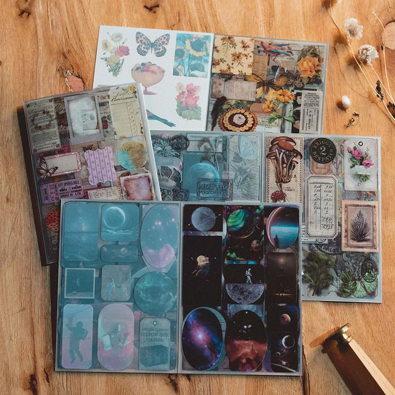 20-Piece Poem and Distant Series Retro Journal Decorative Stickers Cartoon Style Source Material Pack of 20