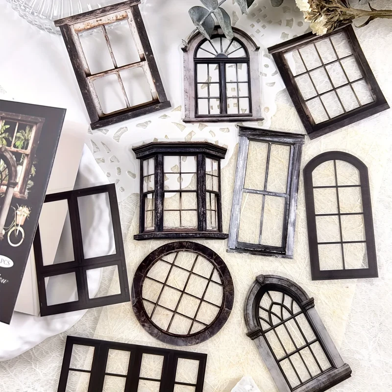 JIANQI 11 Pcs/Pack Retro Gate Stickers Decorative Scrapbooking Collage Materials Vintage Gates Decals for Journal Craft Making