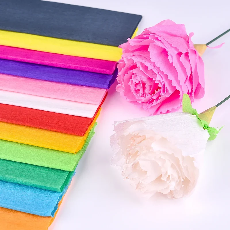 10pcs 75x50cm Colored Handmade Crepe Paper Roll Origami Crinkled Crepe Paper Craft DIY Flower Home Decoration Wrapping Gift