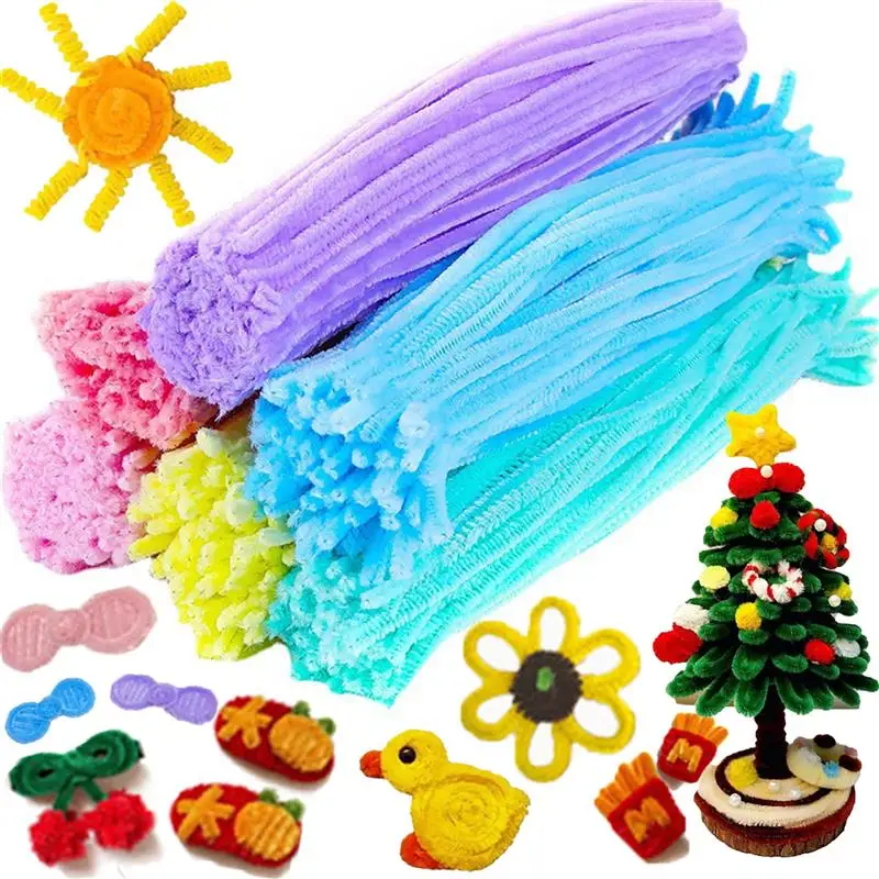 100pcs Chenille Stems Toys DIY Strips Twist Bar Anvil Wire Craft Pipe Creative Hobby Children Plush Stick Chenille Sticks