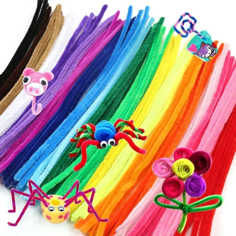 100/200/300PCS Colorful Chenille Stems DIY Wired Twist Stick Hair Strip Kids Handmade Educational Toys