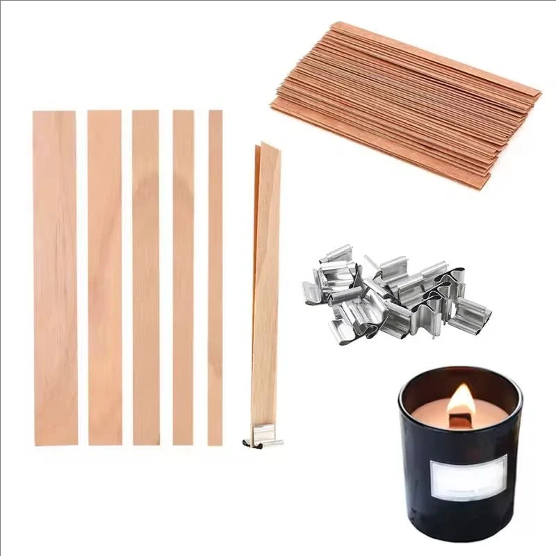 30pcs Wooden Candle Wick Set With Clip Base Smokeless Candle Wicks for DIY Paraffin Candle Jar Making Candle Making Supplies