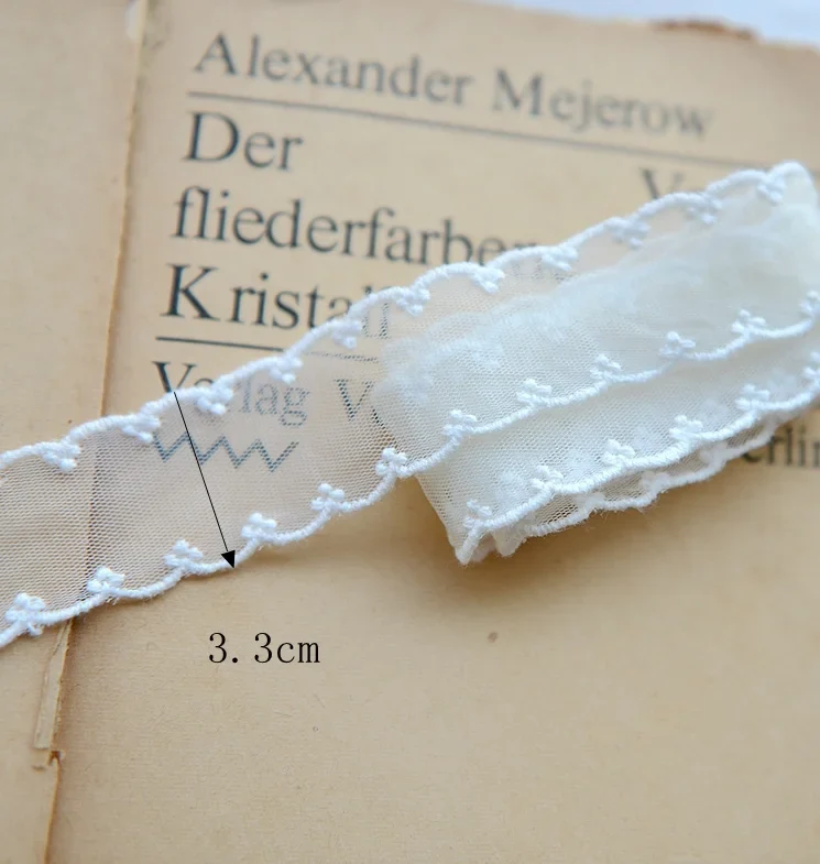 5 Meters Pretty Beautiful Mesh Cotton Lace Embroidered Bilateral Lace Trimming Doll DIY Accessories 3.3cm