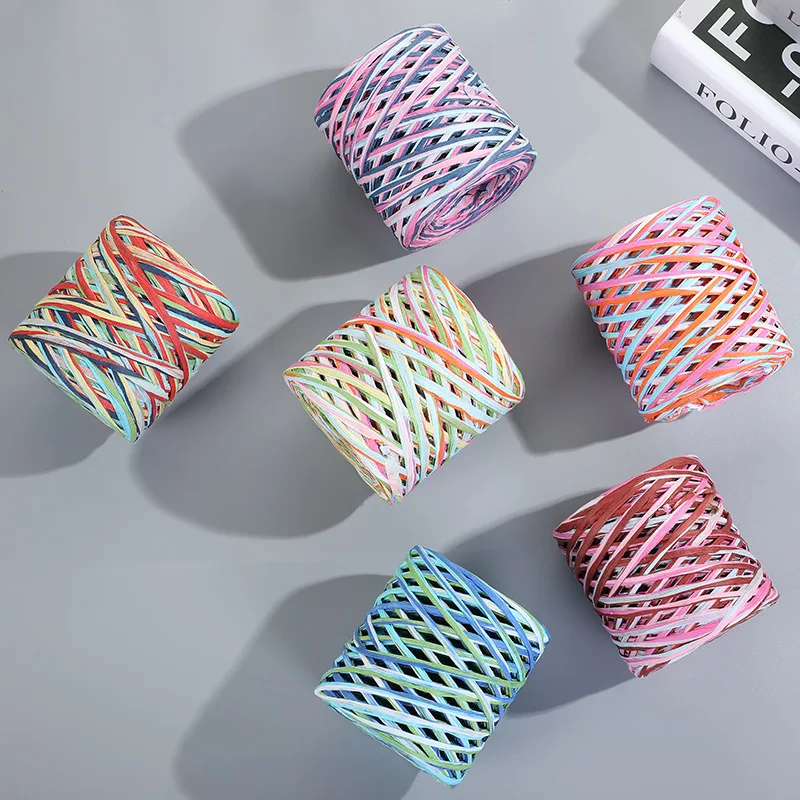 200m Hand-Knitted Lafite Raffia Straw Environmentally Friendly Paper Yarn Baking Packaging Belt Rope Crocheting Summer Hat Bags