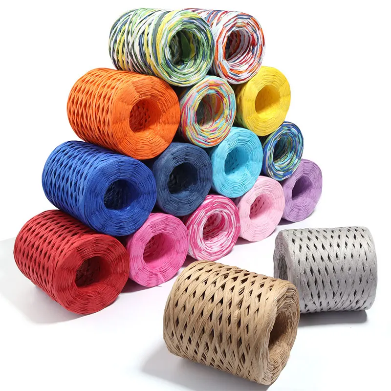 200meters/roll Raffia Paper Ribbon Yarn Knitted Rope Hand-Knitted Material for DIY Gift Packaging Party Home Decoration Supplies