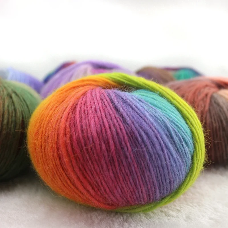 COOMAMUU 50g/ball 100%Wool Yarn for Knitting Dyed Rainbow Soft Crochet Yarn шерсть DIY Hat Scarf Supplier