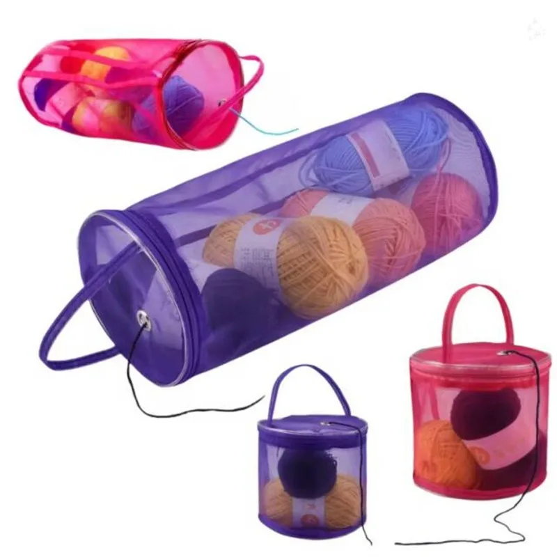 Hollow Mesh Knitting Wool Yarn Bags Portable Storage Bag Solid Color Crochet Handbag Organizer Weave Tools Sewing Accessories