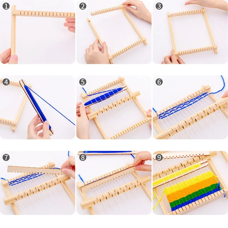 Traditional Wooden Hand Knitting Weaving Loom Toy Set for Kids with Accessories DIY Craft Box Home Educational Art Tool