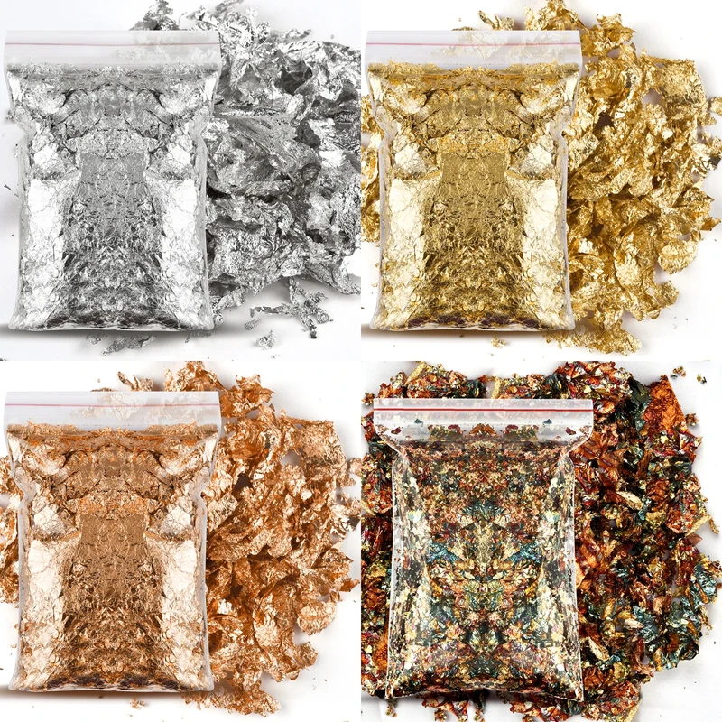 1/2/3/5/10g Imitation Gold Sliver Copper Foil Sequins Glitter Craft Leaf Flake Sheet Shiny Foil Paper Gilding DIY Nail Art Decor