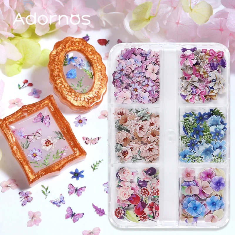 180pcs/box Wood Pulp Flowers Chips Epoxy Resin Filling Accessories Mixed Butterfly Plants Flower Spring DIY Jewelry Craft Making