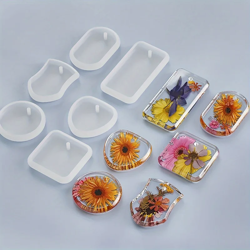 6pcs/set Silicone Keychain Mold Set Round & Rectangle Pendant Molds for DIY Epoxy Resin Jewelry Making & Casting