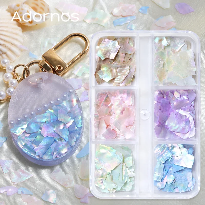 6 Colors Irregular Aurora Seashell Slices Epoxy Resin Filling Sparkling Shell Flakes Summer Gifts DIY Keychains Pendants Making