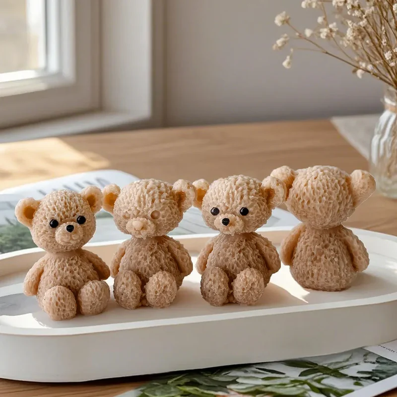 Cute Mini Bear Candle Silicone Mold Scented Candle Plaster Mould DIY Handmade Candy Chocolate Making Baking Mold Home Decor Gift