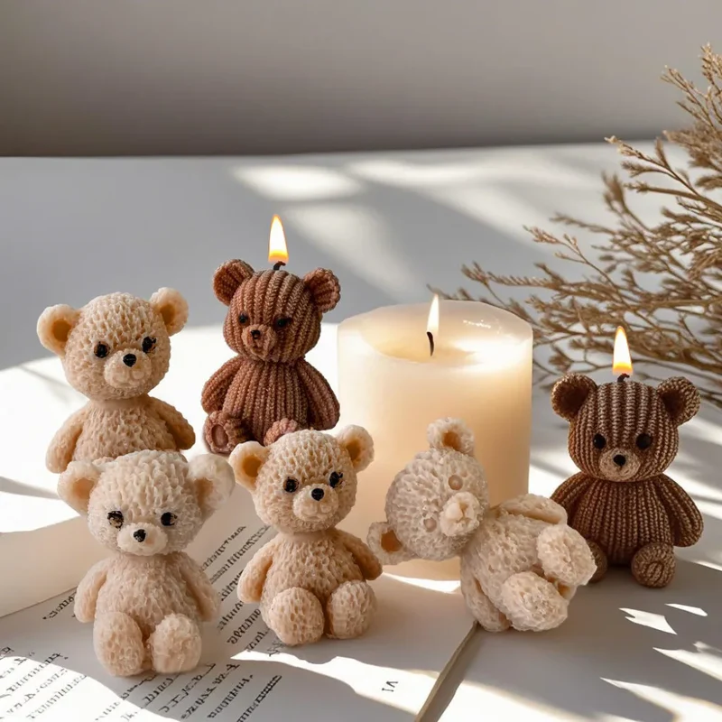 Mini Bear Candle Molds DIY Handmade 3D Cute Bears Plaster Cement Resin Mould Craft Ornaments Soap Candle Making Mold Supplies