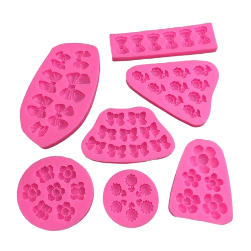 Lovely Cartoon Flowers Bow Bee Fondant Silicone Molds DIY Cupcake Fondant Cake Decorating Chocolate Candy Baking Mold