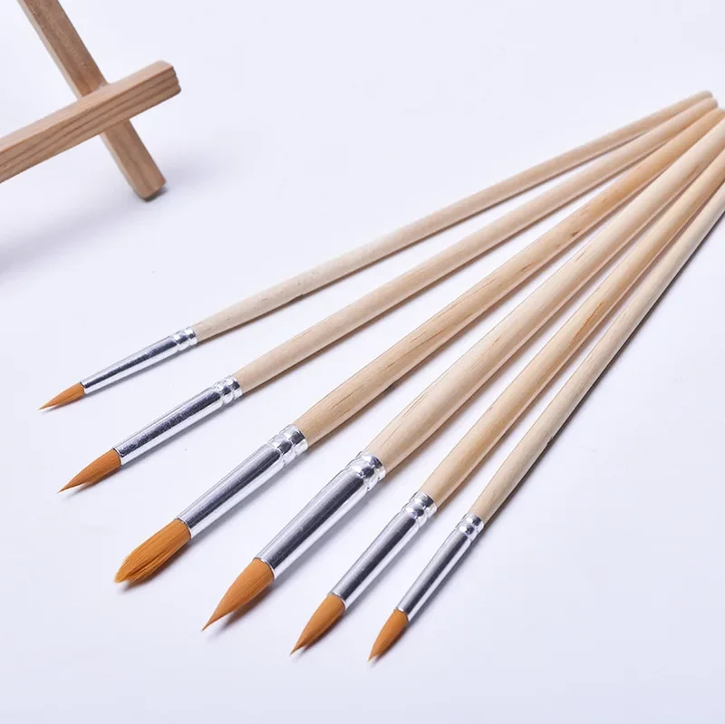 6Pcs Nylon Art Brush Gouache Paint Brushes Watercolor Painting Brushes for Artist