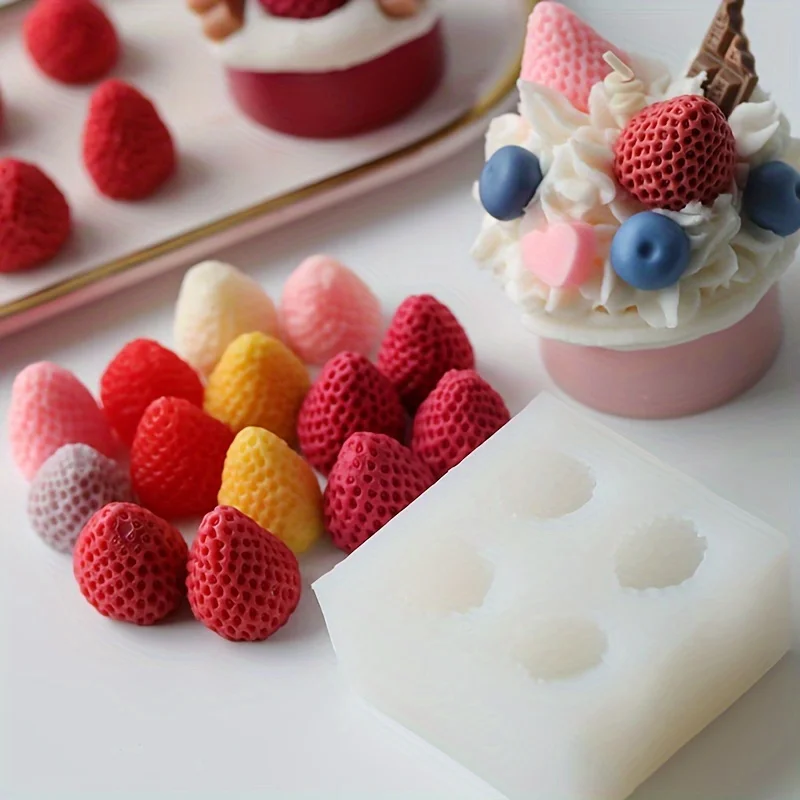1One Strawberry-Shaped Silicone Mold-3DAromatherapy Candle Wax Mold，DIYBerry Shaped Candle and Soap，Durable、Flexible、Materials T